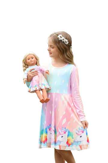 Bow Dream Cute Girl Dress And Matching American Girl Doll Clothes Accessories For Girls Dresses Size 120 Pink Unicorn