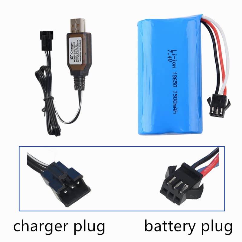 CBB 7.4V 1500mAh Li-ion Rechargeable Battery with SM-3P Plug & USB Charger Cable for RC Tank and RC Toy