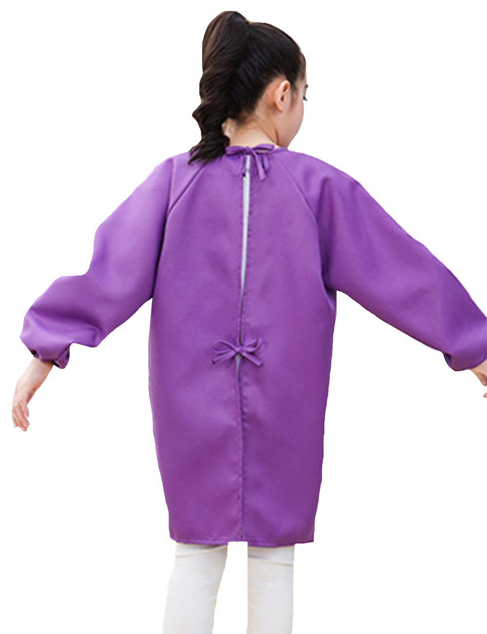 Lauthen.S Kids Art Smocks,Artist Painting Aprons Long Sleeve With Pocket For Toddler 4-8 Years(Hot Pink)