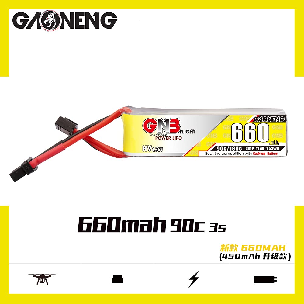 GAONENG 2pcs GNB 3S 11.4V HV 660mAh 650mAh 90C LiPo Battery XT30 Connector for 2.5 inch Toothpick Drone Quads Freestyle Drone DI
