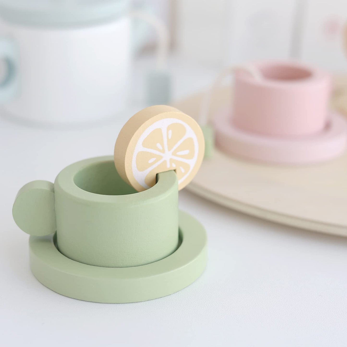 nunukids Wooden Tea Set for Little Girls Tea Party Set for Toddlers 20pcs Playset Pretend Play Tea Set Toy