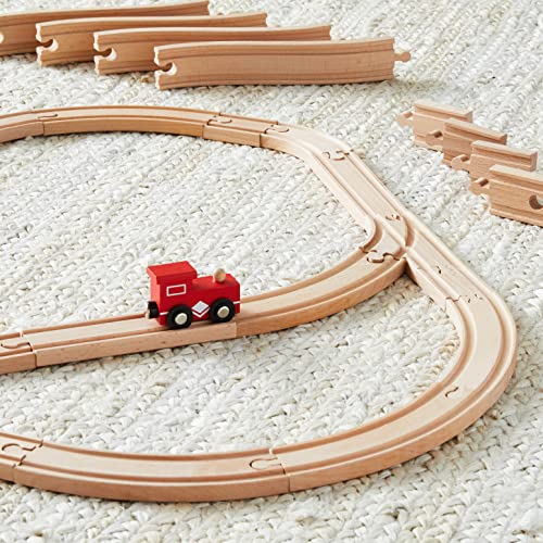 large online retailer Basics 65-piece Wooden Train Railway Construction Set with Track - Compatible and Train Railroad Wooden Toys for Kids Gift for Age 3Y+