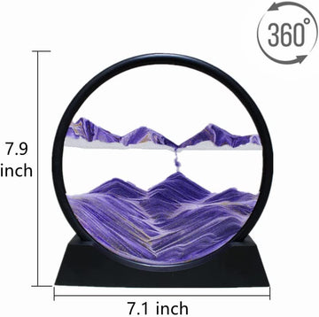 Moving Sand Art Picture, Round Glass 3D Deep Sea Sandscape In Motion Display, Flowing Sand Frame, Sensory Relaxing Desktop Home Office Work Desk Decor (7 Inch, Purple)