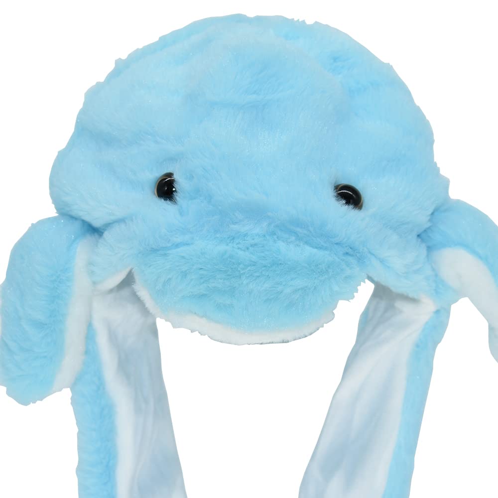 JOYHY Kids Adults Plush Hat Ear Moving Ear Flap Hat with Paw Blue Dolphin
