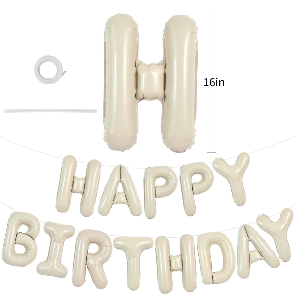 Toniful Cream White Happy Birthday Balloons Banner, 16 Inch Mylar Foil Letters Birthday Sign Bunting Reusable For Girls Boys Kid