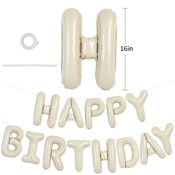 TONIFUL Happy Birthday Balloons Banner, 16" Cream White Mylar Foil Letters, Reusable Bunting for Kids & Adults Party Supplies