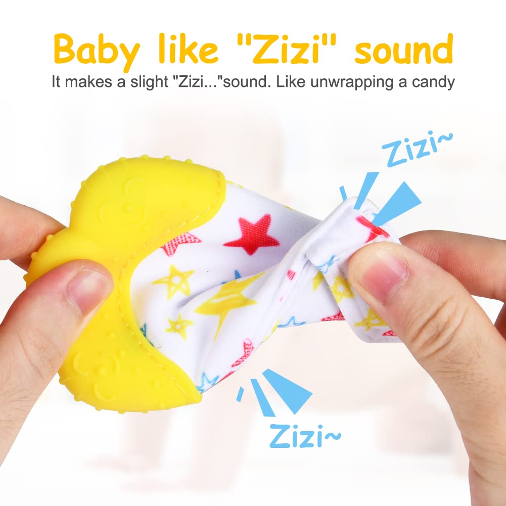 Vicloon Silicone Teething Mitt, 2Pcs Baby Teething Mitten, Baby Teething Toy With Adjustable Strap, Crinkle Sound And Textured, Baby Teething Mitten Self Soothing Baby Chew Toys For 0-6Month Infants