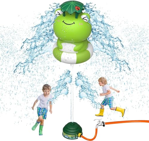 UXSIO Rocket Sprinkler for Kids, Outdoor Water Toys Rocket Launcher, Summer Activity for Boys & Girls Age 3 4 5 6 7 8, Green