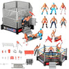 32Pcs Wrestling Toys For Kids, Wrestlers Playset With 12 Wrestling Action Figures, 2 Wrestling Rings, Many Realistic Accessories, Toy Figures & Playset Gift For 2 3 4 5 6 Boys Girls, Cool Cake Toppers