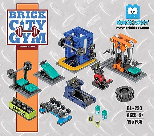 Brick Loot Brick City Gym Building Brick Set, 195 Pieces, Custom Designed Model For Adults & Kids Age 6+, 100% Compatible With Lego, Mega Bloks & Major Brands Mini Sets, Includes Toy Gym Equipment