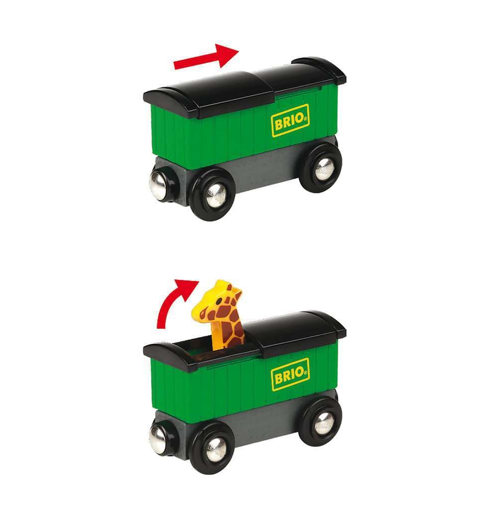 Brio World - 33722 Safari Train | Interactive Toy Train Set For Kids Age 3 And Up | Environmentally Conscious | Engine And Animal Wagons Included