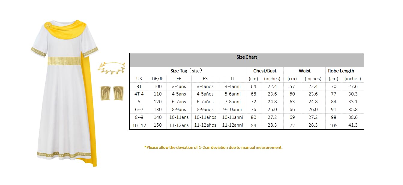 Relibeauty Toga Costume Kids Boys Costume Roman Greek God Girls,12-13/160 Gold