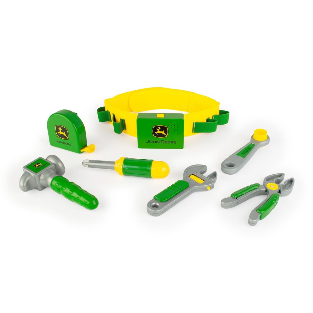 John Deere Deluxe Talking Toolbelt - 7-Piece Kids Tool Set - Interactive Construction Toys - Interactive Toddler Tools Playset -