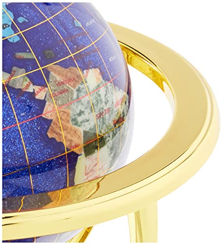 Unique Art 10-Inch Tall Table Top Blue Crystallite Ocean Gemstone World Globe With Gold Tripod Stand
