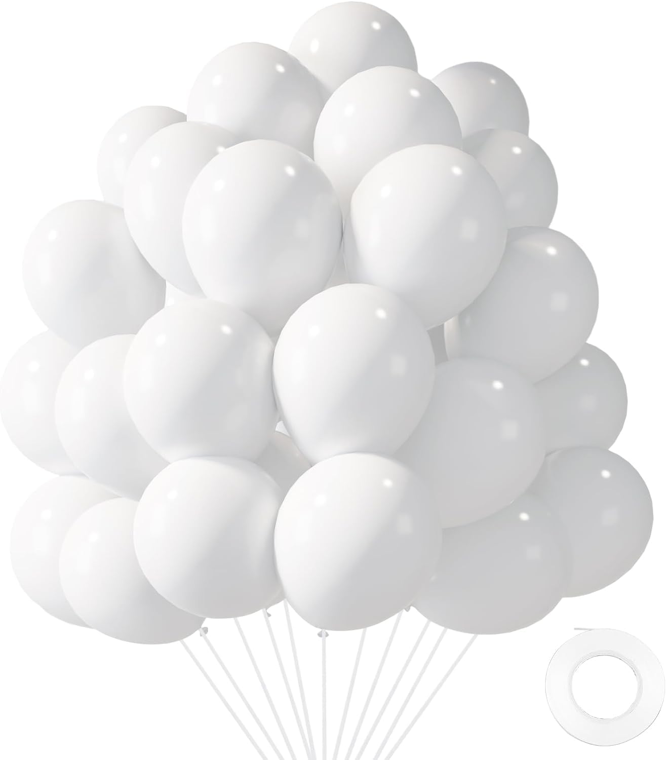 Lovestown 110Pcs White Balloons, 12 Inches White Party Balloons Bulk With Ribbon Latex Helium Balloons Garland Arch For Diy Crafts Birthday Baby Shower Wedding Party Decorations