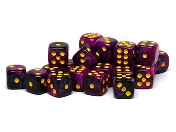 25 Count Pack of 12mm D6 Dice - Matching Collection of 6 Sided Dice with Pips (Purple and Black Swirl)