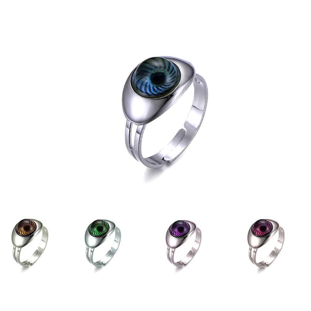 LiHan1028 10 Pieces of Mixed Pattern Adjustable Mood Rings Mixed Color Changing Mood Rings for Halloween Costume Props, Birthday