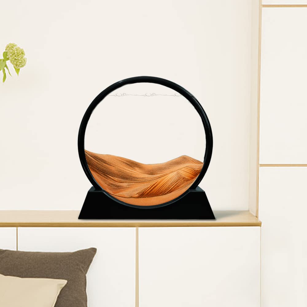 Muyan Moving Sand Art Picture Sandscapes in Motion Round Glass 3D Deep Sea Sand Art for mature-themed Kid Large Desktop Art Toys (Orange 12 Inch)