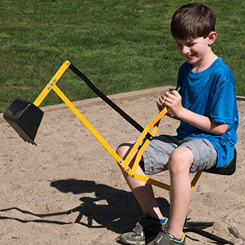 Ride On Crane Digger W Stabilizing Base- Kids Outdoor Digging Excavator Play Toy Or Gift- Swing & Scooper Grab Function, Rotation Seat Goes 360 Degrees Around- Use In Backyard Sandbox, Dirt Or Snow