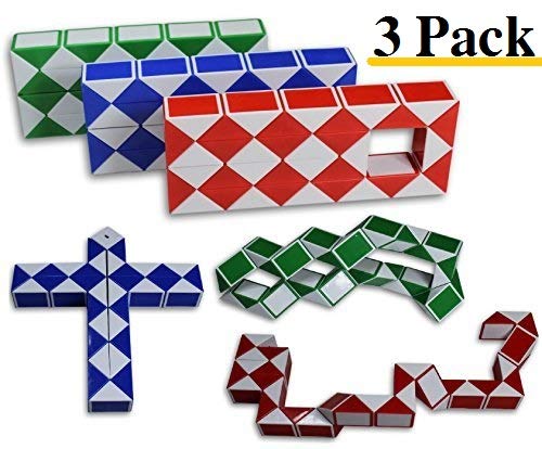 Magic Snake Cube Twist Puzzle Bundle Of 3! 36 Wedges! 3 Large Cubes (Large 3 Pack)