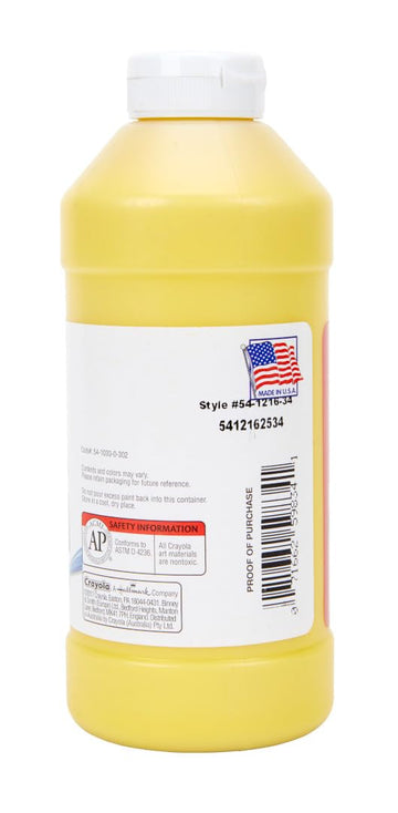 Crayola Premier Tempera Paint For Kids - Yellow (16Oz), Kids Classroom Supplies, Great For Arts & Crafts, Non Toxic, Easy Squeeze Bottle