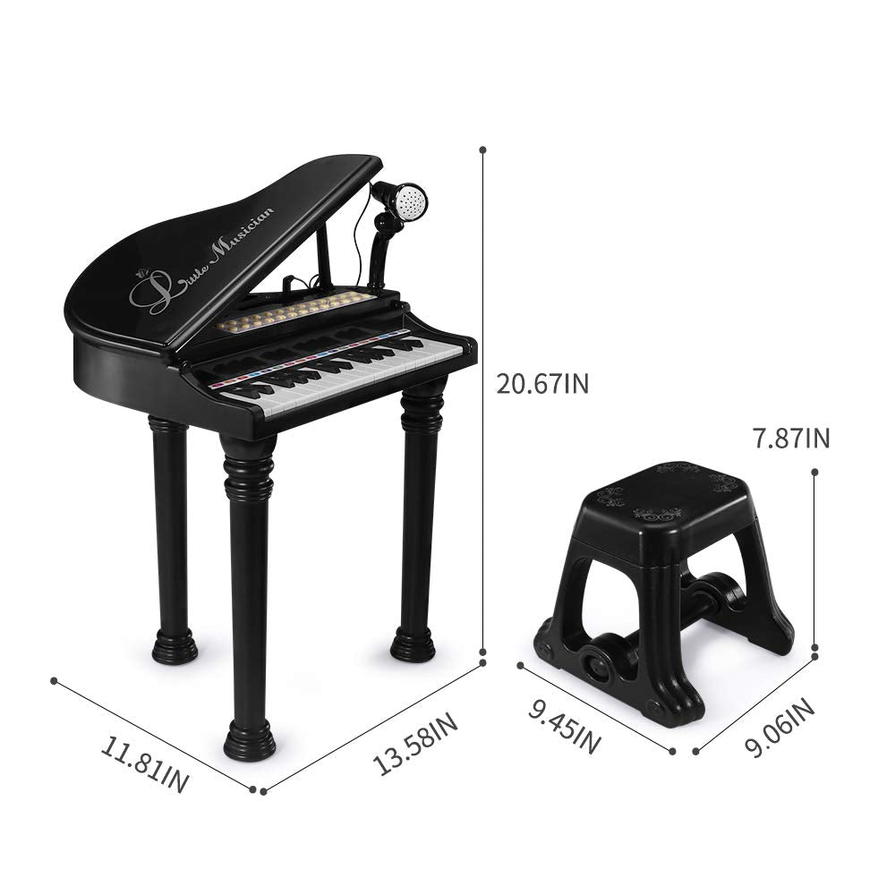 Love&Mini Piano Keyboard Toys For Kids - 31 Keys Toddlers Piano Toys With Microphone And Stool, Black Piano For Kids Age 3+ Year Old Girls Boys Birthday Gifts