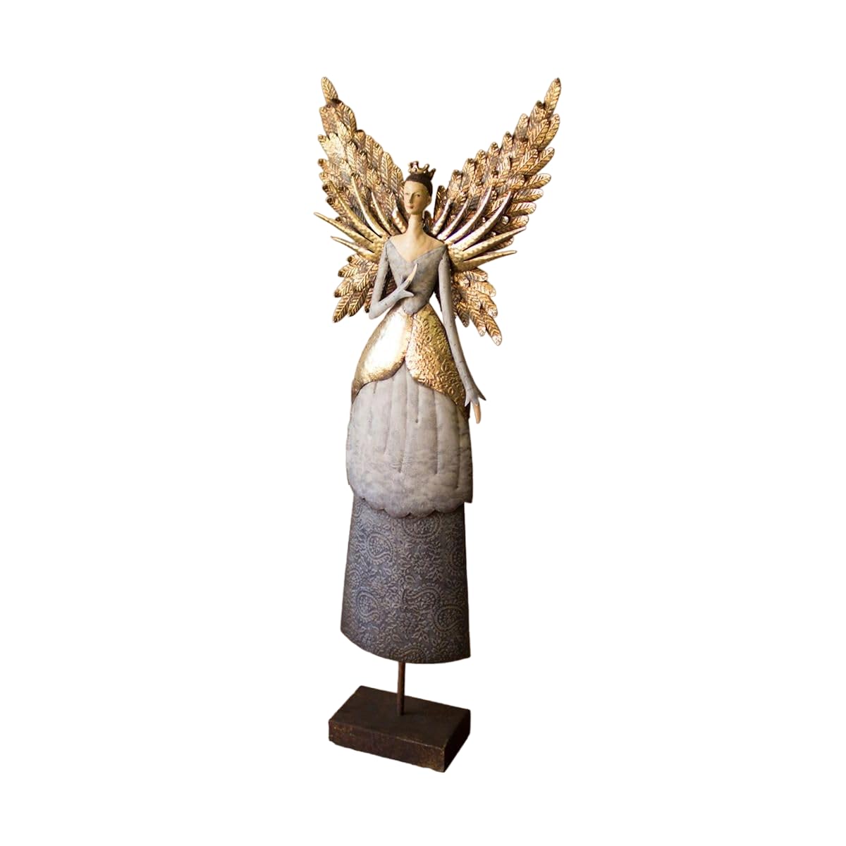 KALALOU Painted Angel Figurine, Multicolor Metal Decor, 4.5"L x 14"W x 38"H, Model CHE1242
