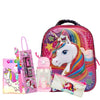 Urban Festivities Unicorn Stationery Combo Unicorn Polyester Bag With Fur Pouch/Water Bottle/Pencil Set/Gel Pen/Diary School Bag