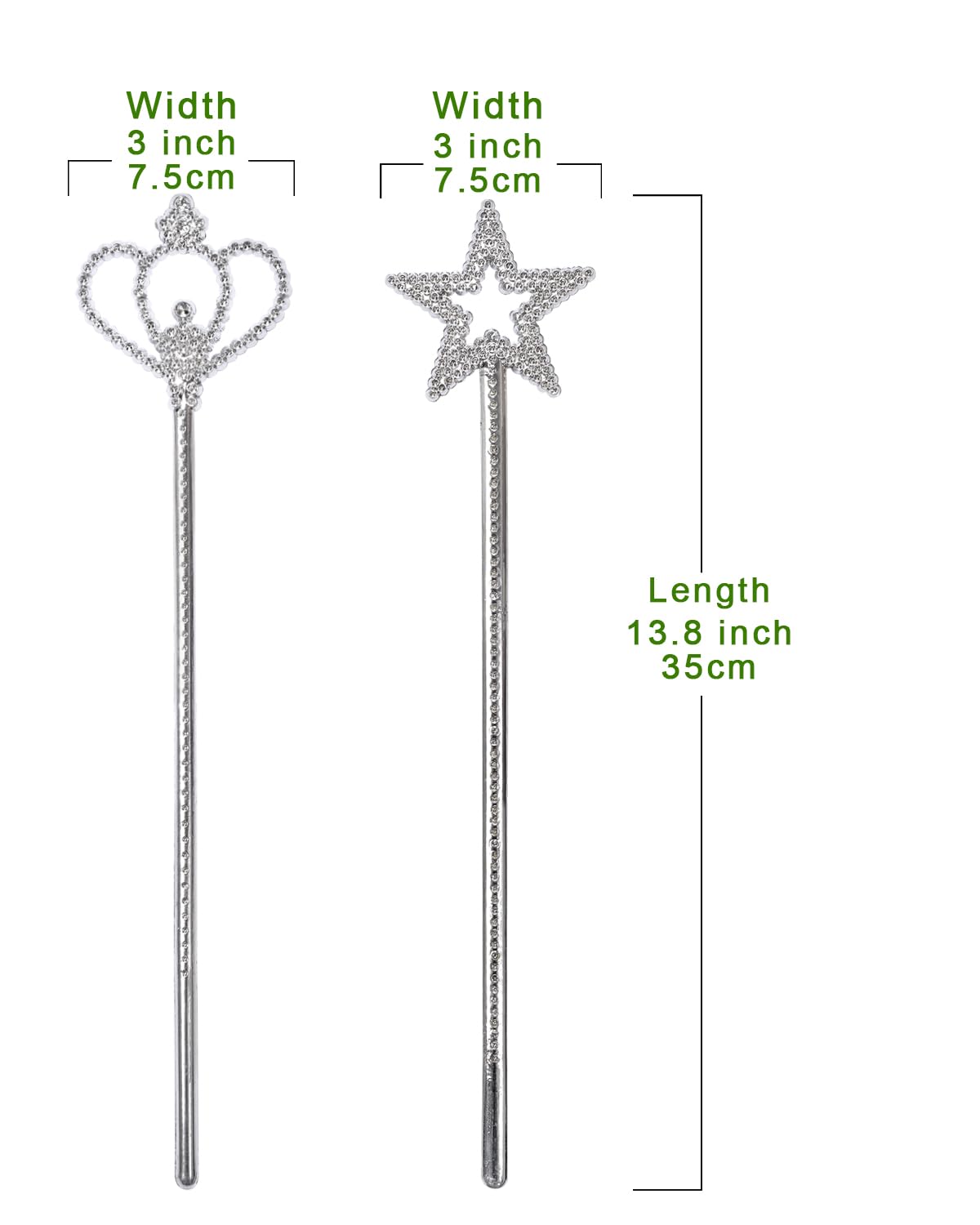 Liatunou 2 Pack Silver Star Wands, Crown Wands, Princess Fairy Wands,Magical Sticks For Girls Birthday, Party, Halloween