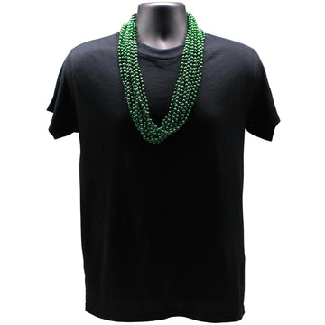 33 inch 07mm Round Metallic Dark Green Mardi Gras Beads - 6 Dozen (72 Necklaces)