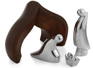 Nambé Nativity Scene Figurines (4-Piece Set) - Christmas Figurine Set - Creche, Mary, Joseph, Baby Jesus In Acacia Wood & Alloy, Elegant Holiday Décor For Spiritual & Festive Holiday Display