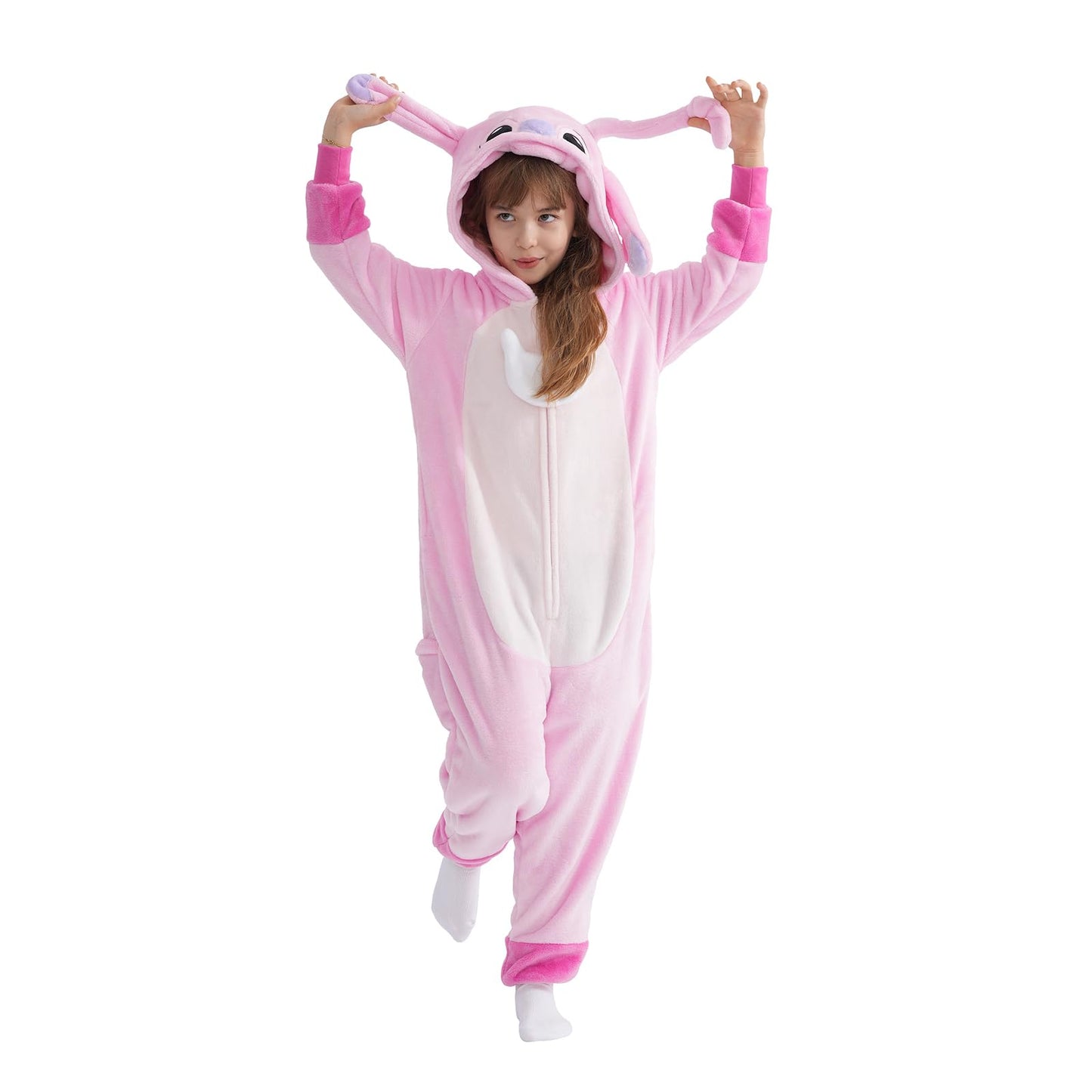 Halloween Christmas Unisex Kids Flannel Cosplay Onesie Costume Outfit Suit For Girls And Boys (Us, Age, 8 Years, Pink Stitch)