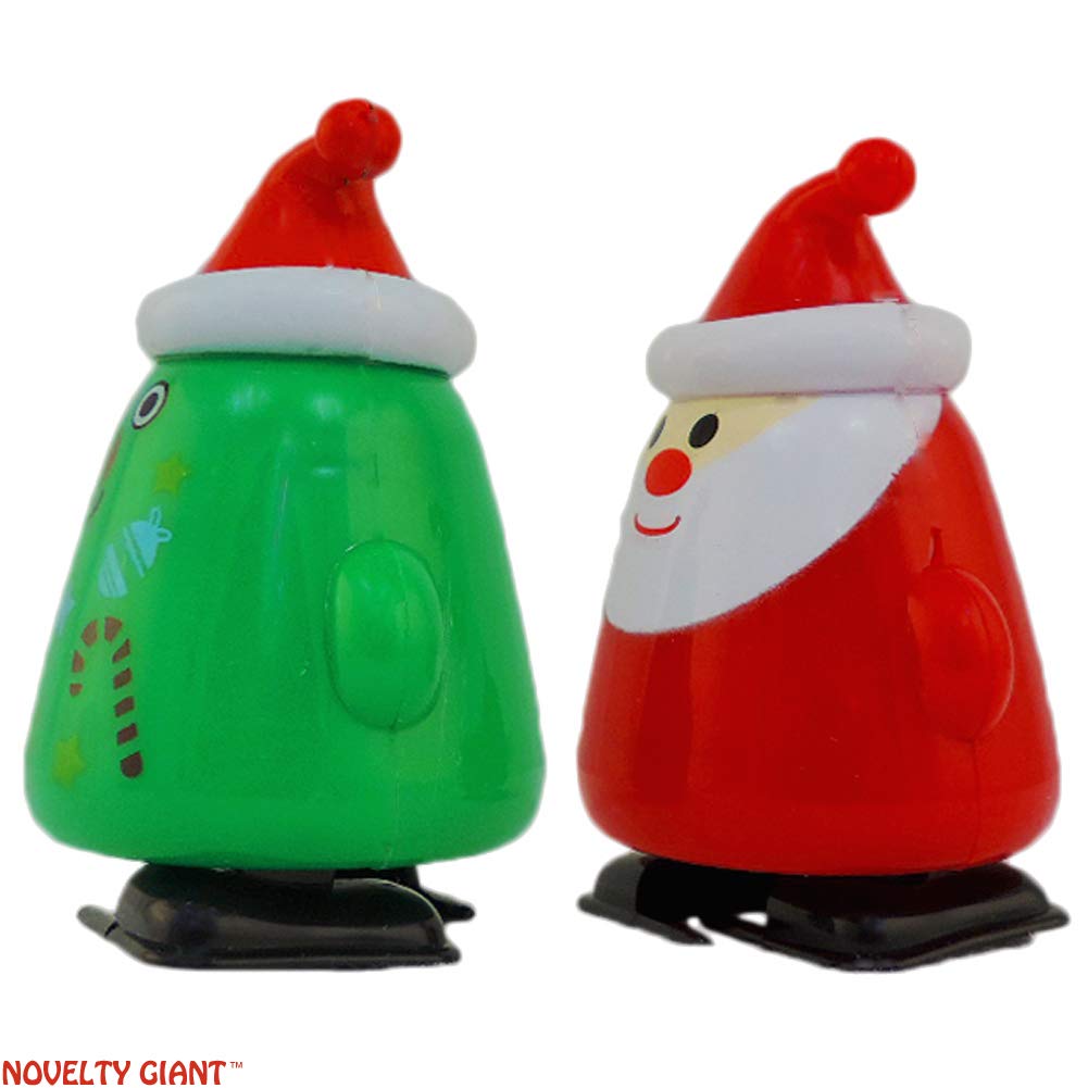 2 Pack Christmas Tree & Santa Wind Up Walking Novelty Gift Stocking Stuffer