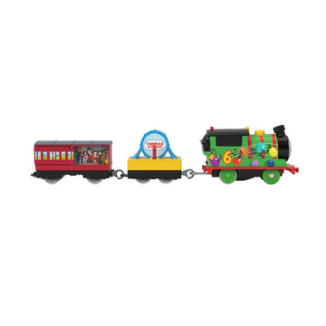Thomas & Friends Motorized Toy Train Party Percy Battery-Powered Engine With Drum Cargo & Mail Car For Preschool Pretend Play Kids Ages 3+ Years