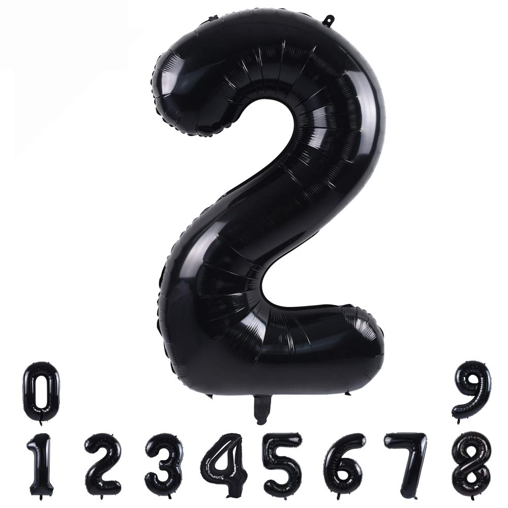 Toniful 40 Inch Black Large Numbers Balloons 0-9,Number 2 Digital 2 Helium Balloons,Foil Mylar Big Number Balloons For Birthday