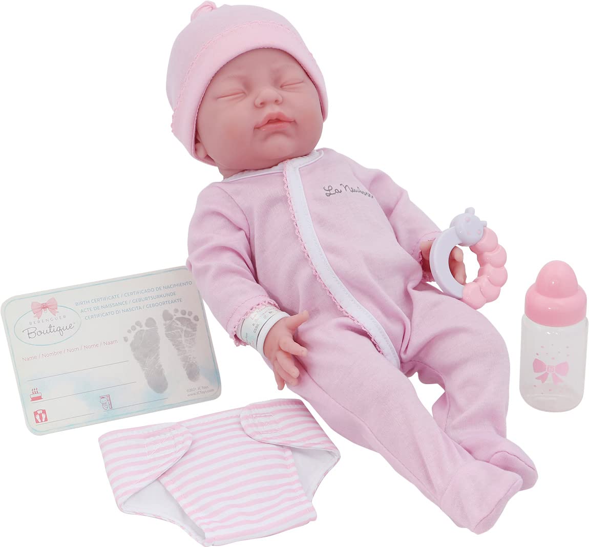 Original 17' La Newborn By Jc Toys - Realistic Washable All Vinyl Closed Eye Sleeping Baby Doll- Pink Gift Set , Blue