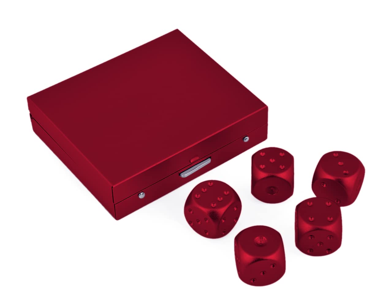 DS.DISTINCTIVE STYLE Aluminum Alloy Dice 5 Pieces 16mm Portable Metal Dices with Case 6 Sided Dice for Party Game (Red Square)