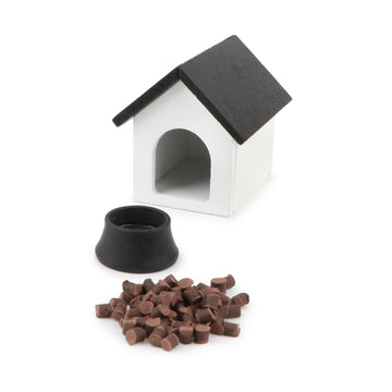 Miniature Dog House With Dog Bowl & Dog Food 1:12 Scale Dollhouse Furniture Accessories Wooden Pet House Set Garden Scene Decora