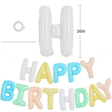 TONIFUL 16 Inch Colorful Mylar Foil Birthday Balloons Banner for Adults & Kids - Creamy Macaron Party Decorations Supplies