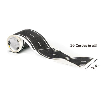 InRoad Toys PlayTape Road Tape - 36 Curves, 2" Wide, Black, No Residue, Sticks to Flat Surfaces