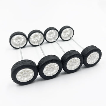 10Pcs Toy Car Wheels Rubber Tire With 5Pcs Shaft Round Axles For For Diy Model Toy Rc Car Accessories (3X38Mm)