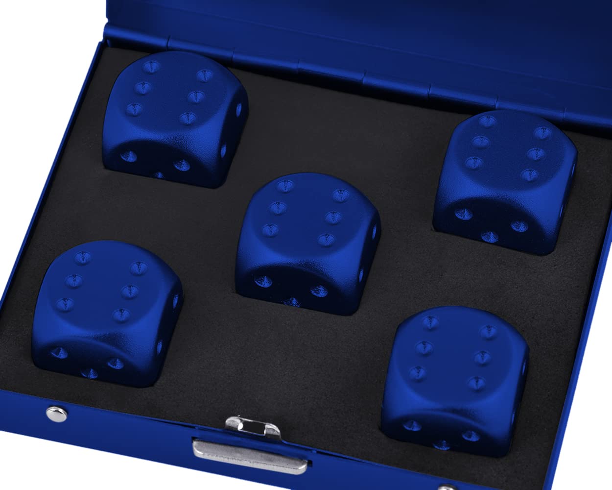Ds.Distinctive Style Aluminum Alloy Dice 5 Pieces 16Mm Portable Metal Dices With Case 6 Sided Dice For Party Game (Blue Square)