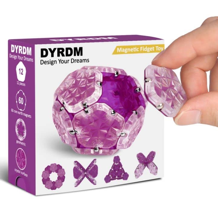 Dyrdm Magnetic Fidget Sphere 12 Pcs Magnetic Pentagons Magnet Sphere Fidget Toys Magnetic Building Blocks Stress Relief Desk Toys For Adults Purple