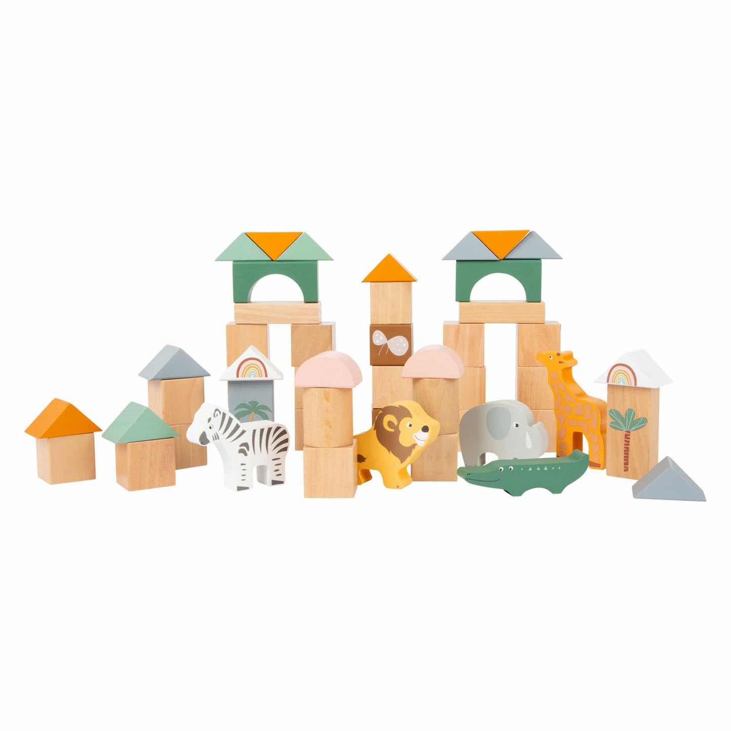 Small Foot Wooden Building Block Safari Playset, Montessori Stacking Toys for 12+ Months, 7.5 x 6.4 x 7.5, Multi Color, Model 11699