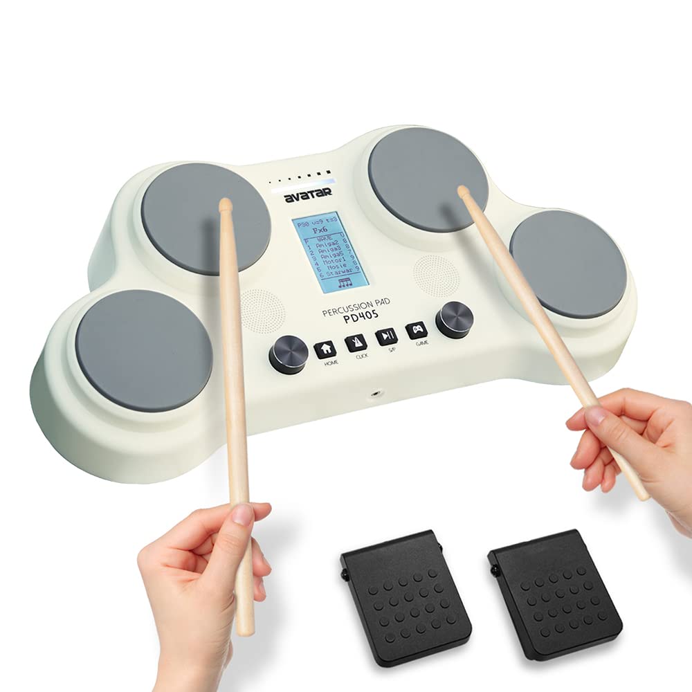 Hxw Pd405 Electric Drum Pad Tabletop Electronic Drum Set, With 163 Sounds, Coach & Game Features, 2 Pedals And Drum Sticks, Chri