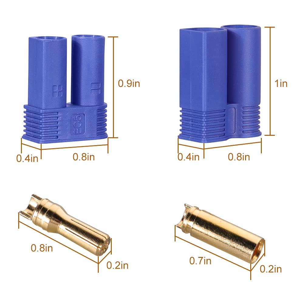 WEISHUJI 10 Pairs EC5 Battery Connector Plugs, EC5 Banana Plug Connectors, Female Male 5.0mm Gold Bullet Connector for RC Parts