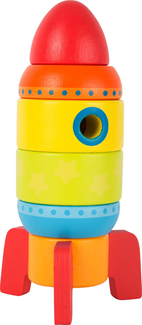 Small Foot Wooden Toys Colorful Rocket Shaped Stacking Toys, Six Plug-In Parts Promote The Fine Motor Skills Designed For Children 12+ Months