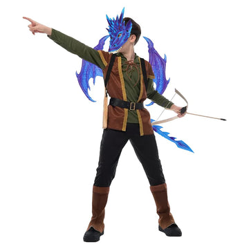 Crtepst Dragon Costume For Kids Boys Girls, Dragon Wing Tail Mask Set,Halloween Dinosaur Cosplay Set For Child (Blue Purple)