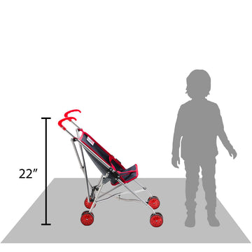 Baby Doll Stroller For Toddlers 3 Years And Up, Foldable Toy Stroller For Dolls - Denim And Red Design For Kids
