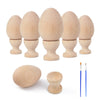 HOKPA Wood Eggs with Wooden Egg Cup Holders, Unpainted Craft Eggs, 6 Cups and Smooth Eggs in a Pack, Display DIY Easter Hallowee